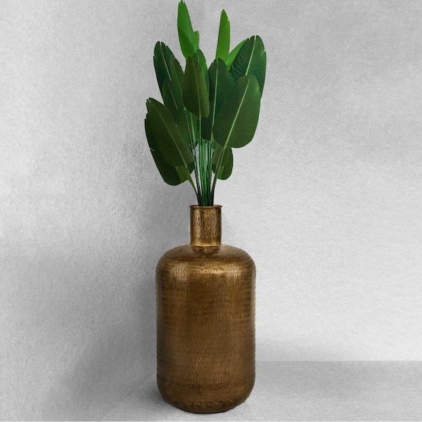 Uniquewise Antique Gold Metal Floor Flower Bottle Shape Vase for Entryway, Living Room or Dining Room - QI004248