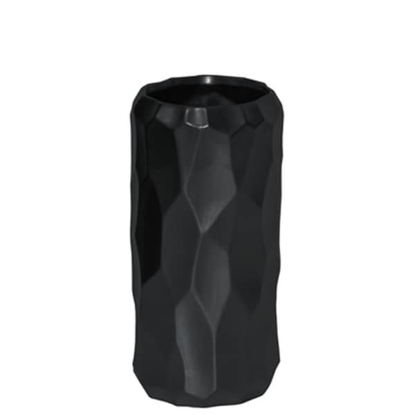 Urban Trends Collection Ceramic Short Wide Cylindrical Vase with Embossed Irregular Pattern Design Body, Black - 45931