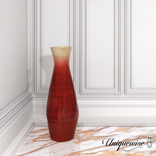 Uniquewise 28in Classic Bamboo Floor Vase Handmade, Decorative Glossy Red Vase for Dining Room, Living - QI003242.M.RD