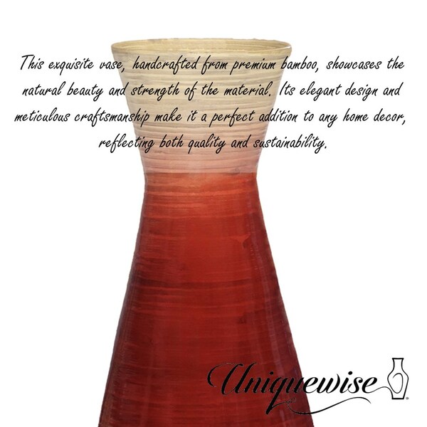 Uniquewise 28in Classic Bamboo Floor Vase Handmade, Decorative Glossy Red Vase for Dining Room, Living - QI003242.M.RD