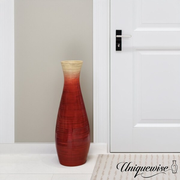 Uniquewise 28in Classic Bamboo Floor Vase Handmade, Decorative Glossy Red Vase for Dining Room, Living - QI003242.M.RD