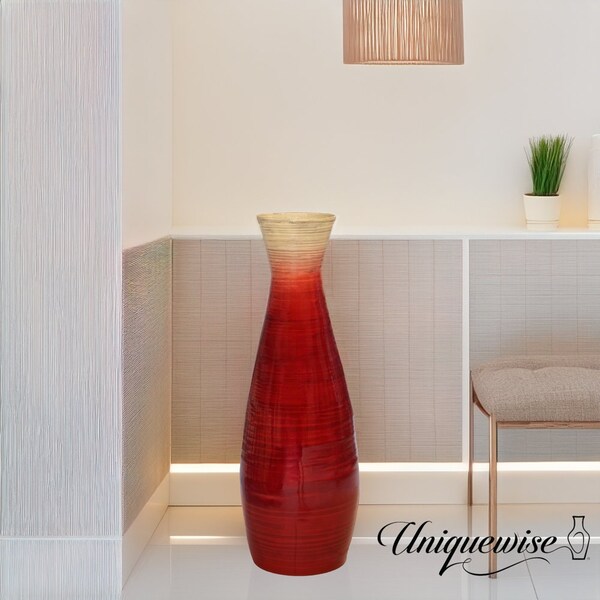 Uniquewise 28in Classic Bamboo Floor Vase Handmade, Decorative Glossy Red Vase for Dining Room, Living - QI003242.M.RD