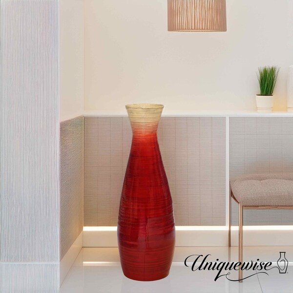 Uniquewise 28in Classic Bamboo Floor Vase Handmade, Decorative Glossy Red Vase for Dining Room, Living - QI003242.M.RD