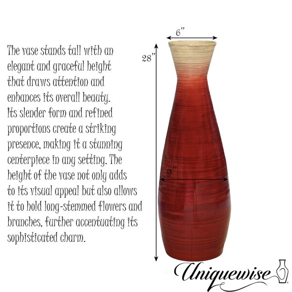 Uniquewise 28in Classic Bamboo Floor Vase Handmade, Decorative Glossy Red Vase for Dining Room, Living - QI003242.M.RD