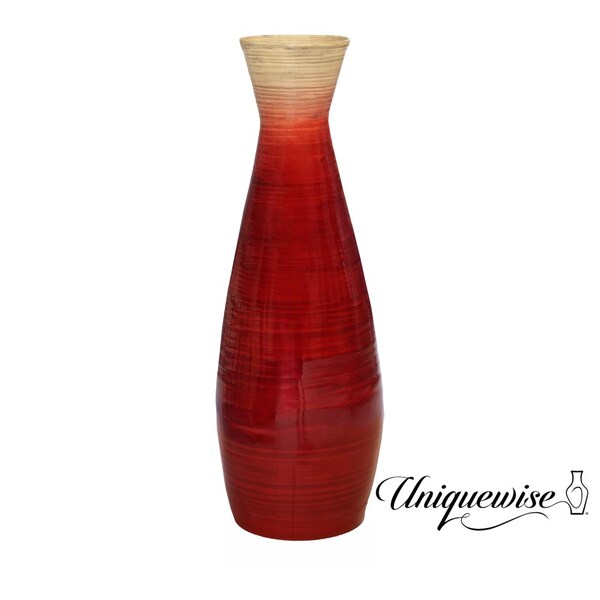 Uniquewise 28in Classic Bamboo Floor Vase Handmade, Decorative Glossy Red Vase for Dining Room, Living - QI003242.M.RD