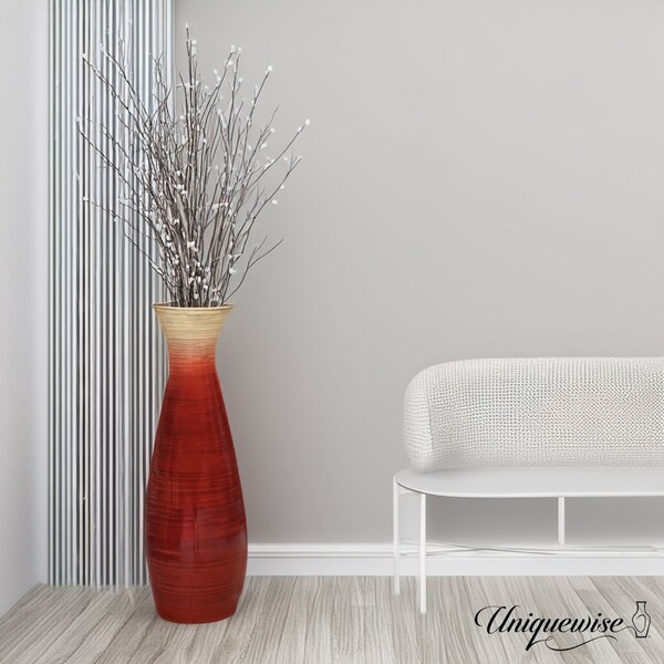 Uniquewise 28in Classic Bamboo Floor Vase Handmade, Decorative Glossy Red Vase for Dining Room, Living - QI003242.M.RD
