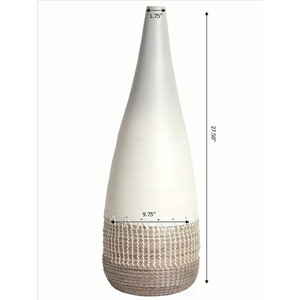Uniquewise 27.5" Spun Bamboo and Coiled Seagrass Patterned Vase, White, Medium - QI003357W.M