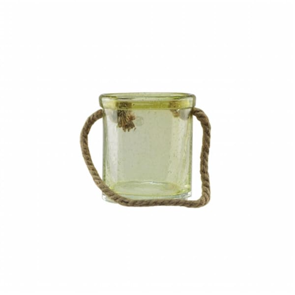 Purely Pecan 6.5 in. Lemonade Yellow Hand Blown Bubble Glass Hurricane with Jute Handle - 32019797