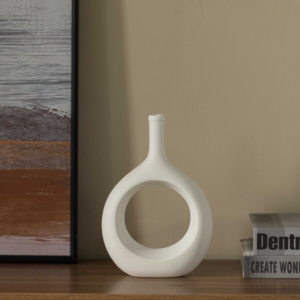 Uniquewise Contemporary White Ceramic Unique Shaped Flower Table Vase Centerpiece, 9 Inch - QI004363.S.WT