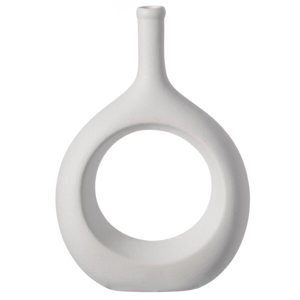 Uniquewise Contemporary White Ceramic Unique Shaped Flower Table Vase Centerpiece, 9 Inch - QI004363.S.WT