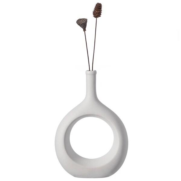 Uniquewise Contemporary White Ceramic Unique Shaped Flower Table Vase Centerpiece, 9 Inch - QI004363.S.WT
