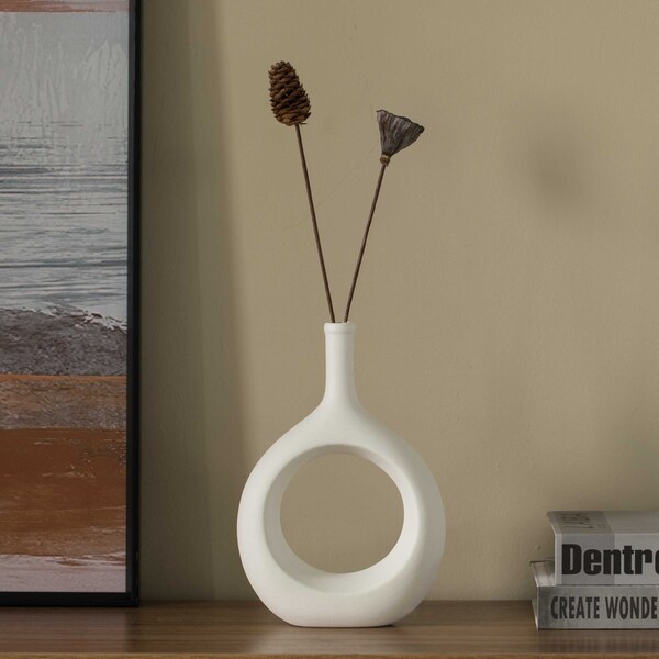Uniquewise Contemporary White Ceramic Unique Shaped Flower Table Vase Centerpiece, 9 Inch - QI004363.S.WT