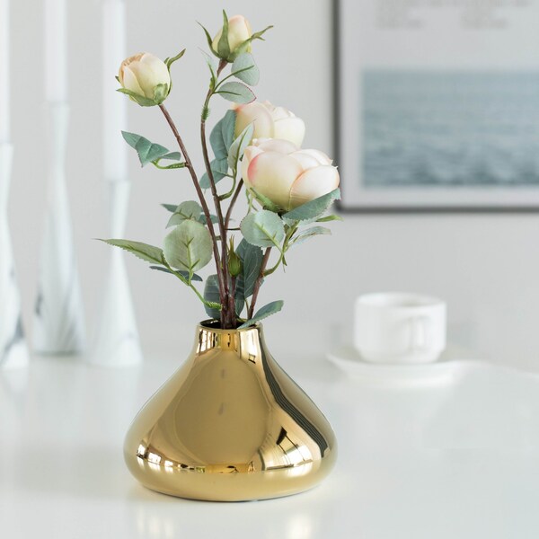 Fabulaxe 6.5 W x 4.75 H Decorative Ceramic Modern Centerpiece Table Flower Vase, Gold - QI004056.S
