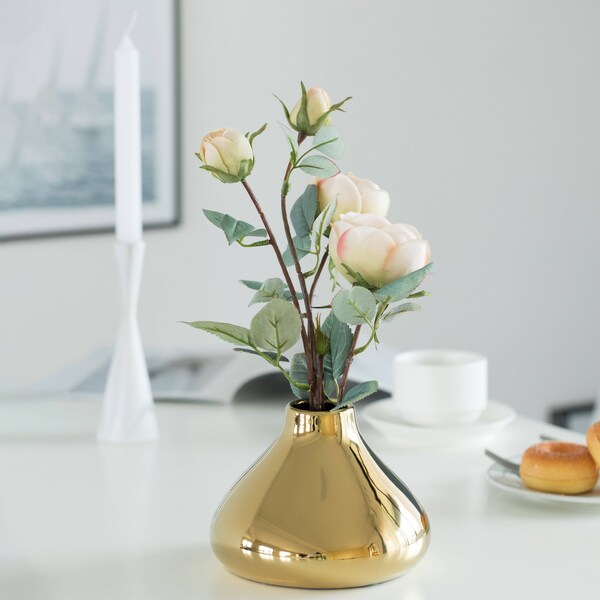 Fabulaxe 6.5 W x 4.75 H Decorative Ceramic Modern Centerpiece Table Flower Vase, Gold - QI004056.S