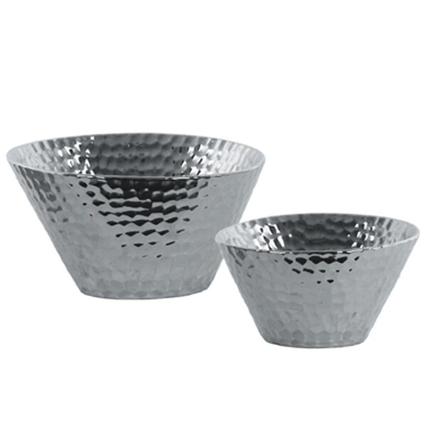 Urban Trends Collection Ceramic Round Vase with Trumpet Mouth, Silver, 2PK - 21274