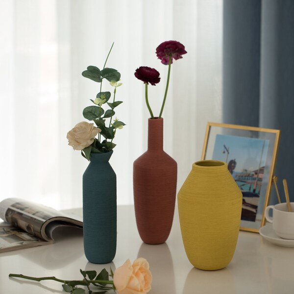 Uniquewise 9" H Decorative Ceramic Cylinder Vase, Modern Style Centerpiece Table Vase, Blue - QI004348.BL