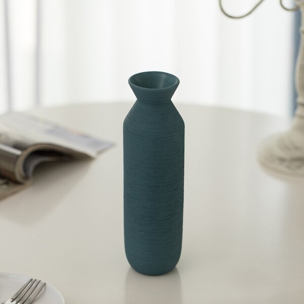 Uniquewise 9" H Decorative Ceramic Cylinder Vase, Modern Style Centerpiece Table Vase, Blue - QI004348.BL