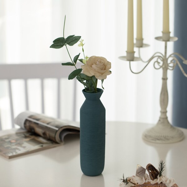 Uniquewise 9" H Decorative Ceramic Cylinder Vase, Modern Style Centerpiece Table Vase, Blue - QI004348.BL