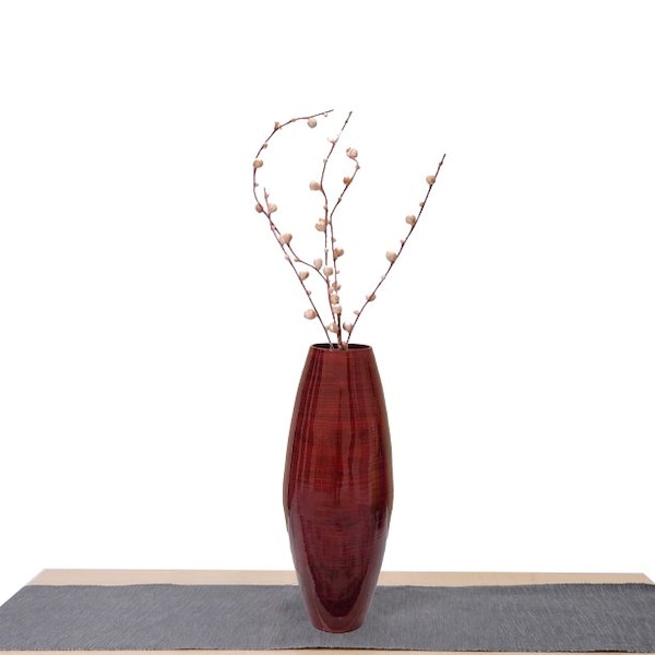Uniquewise Bamboo Cylinder Floor Vase-Handcrafted Tall Decorative Vase-Ideal for Dining Room, Living Room, 16.5", Red - QI003245.R.S