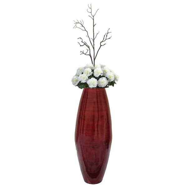 Uniquewise Bamboo Cylinder Floor Vase-Handcrafted Tall Decorative Vase-Ideal for Dining Room, Living Room, 16.5", Red - QI003245.R.S