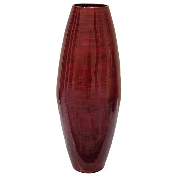 Uniquewise Bamboo Cylinder Floor Vase-Handcrafted Tall Decorative Vase-Ideal for Dining Room, Living Room, 16.5", Red - QI003245.R.S