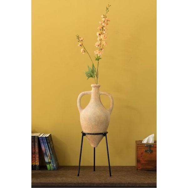 Uniquewise Antique Roman Style Pointed Amphora Vase on Metal Tripod Stand - QI003919