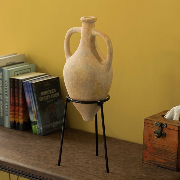 Uniquewise Antique Roman Style Pointed Amphora Vase on Metal Tripod Stand - QI003919