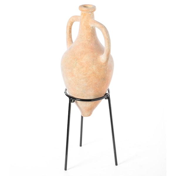 Uniquewise Antique Roman Style Pointed Amphora Vase on Metal Tripod Stand - QI003919
