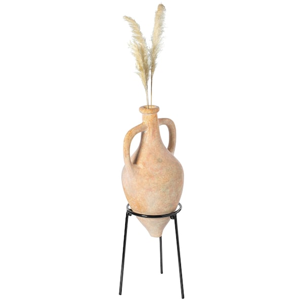 Uniquewise Antique Roman Style Pointed Amphora Vase on Metal Tripod Stand - QI003919