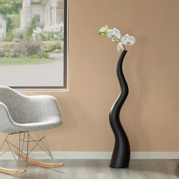 Uniquewise Small Animal Horn Shape Floor Vase for Entryway Dining or Living Room, Ceramic Black 39.5 in. - QI004040.S