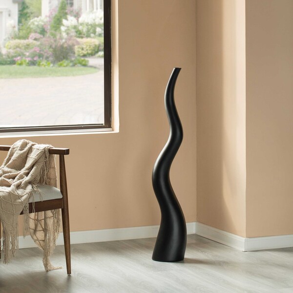 Uniquewise Small Animal Horn Shape Floor Vase for Entryway Dining or Living Room, Ceramic Black 39.5 in. - QI004040.S