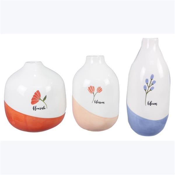 Youngs Ceramic Floral Painted Vase - Set of 3 - 20182