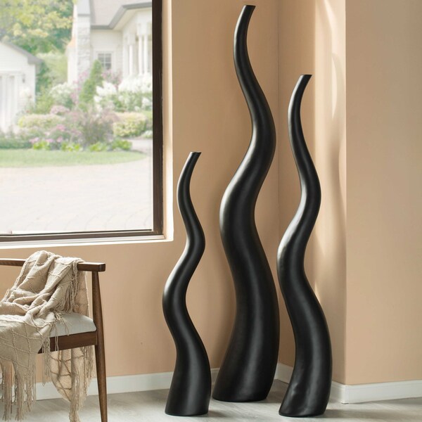 Uniquewise Animal Horn Shape Floor Vase for Entryway Dining or Living Room, Ceramic Black 51 in. - QI004040.M