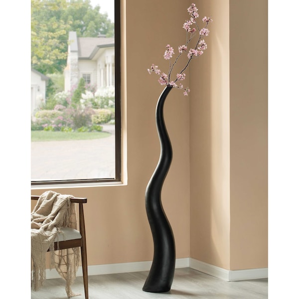 Uniquewise Animal Horn Shape Floor Vase for Entryway Dining or Living Room, Ceramic Black 51 in. - QI004040.M
