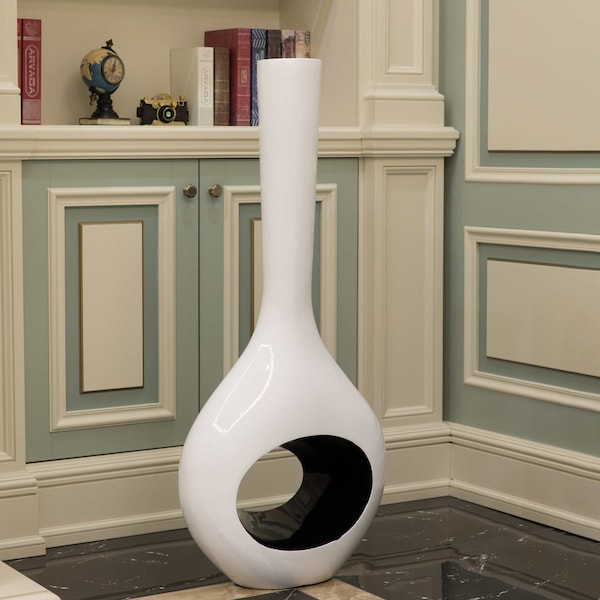 Uniquewise Tall Floor Vase, White Vase with Hole Inside Black 45 Inch Vase, Tall Vase for Home Dcor, Interior Decoration, Modern Floor Vase, Tall Vases for Floor - QI004003