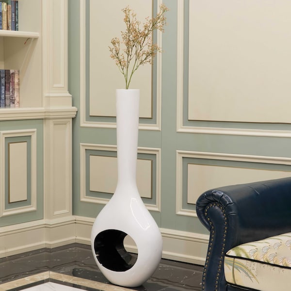 Uniquewise Tall Floor Vase, White Vase with Hole Inside Black 45 Inch Vase, Tall Vase for Home Dcor, Interior Decoration, Modern Floor Vase, Tall Vases for Floor - QI004003