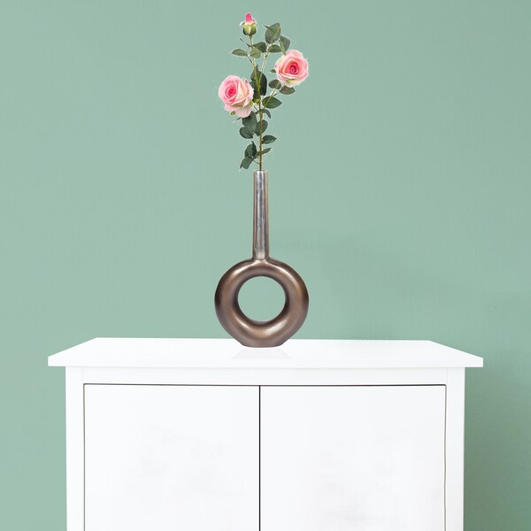 Uniquewise Decorative Centerpiece Aluminium-Casted Table Flower Vase, Two Tone Brass Antique 22.75 Inch - QI004132