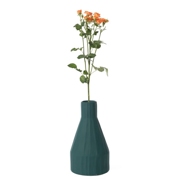 Fabulaxe 10 H Decorative Ceramic Sculpture Channeled Centerpiece Table Vase, Dark Teal Blue Green - QI004055.DGN