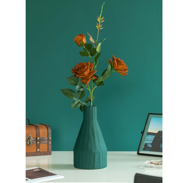 Fabulaxe 10 H Decorative Ceramic Sculpture Channeled Centerpiece Table Vase, Dark Teal Blue Green - QI004055.DGN