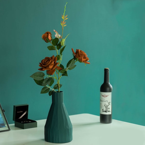 Fabulaxe 10 H Decorative Ceramic Sculpture Channeled Centerpiece Table Vase, Dark Teal Blue Green - QI004055.DGN