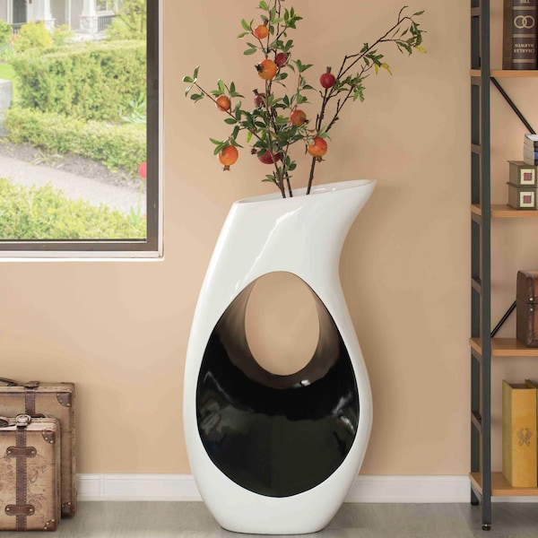 Uniquewise Modern floor vase, White Unique Trumpet Floor Vase, Home Interior Decoration, Modern Floor Vase, Tall Floor Vases for Entryway and Living Room And Office 33.75" Tall - QI004002.L