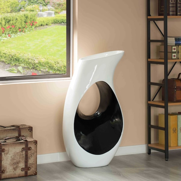 Uniquewise Modern floor vase, White Unique Trumpet Floor Vase, Home Interior Decoration, Modern Floor Vase, Tall Floor Vases for Entryway and Living Room And Office 33.75" Tall - QI004002.L