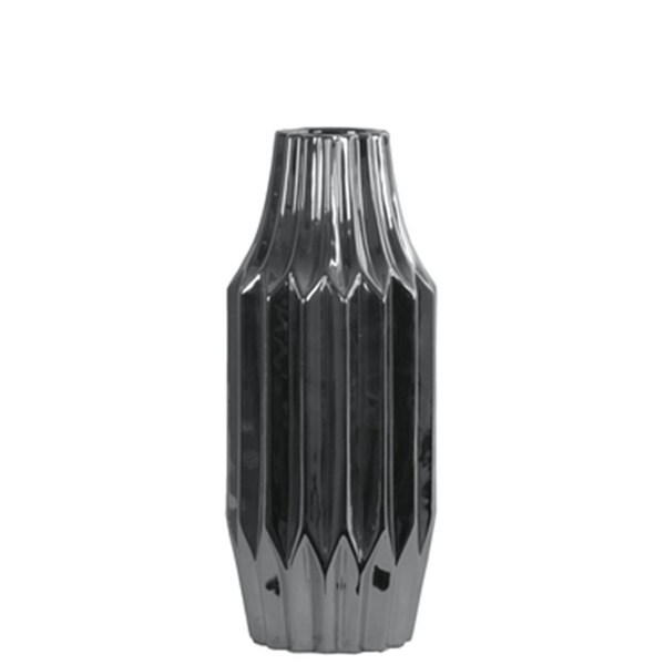 Urban Trends Collection Ceramic Round Patterned Vase with Broad Mouth, Silver - Small - 21277