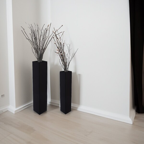 Uniquewise Tall Rectangular Wooden Modern Floor Vase, Black, PK 2 - QI004183.2