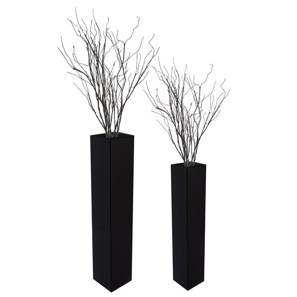 Uniquewise Tall Rectangular Wooden Modern Floor Vase, Black, PK 2 - QI004183.2