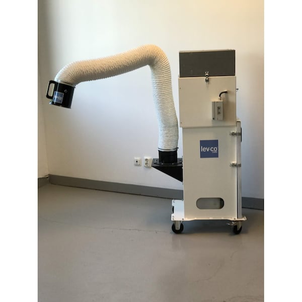 Lev-Co 350-700 CFM portable mist collector c/w self draining filter, 6' 7" extractor arm and 4" casters - RF-OIL-7