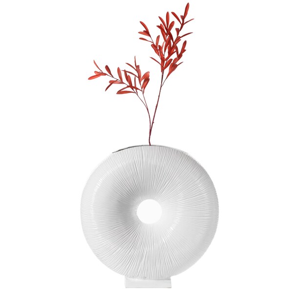 Uniquewise White Modern Round Flat Doughnut Hole Vase - QI004001.WT