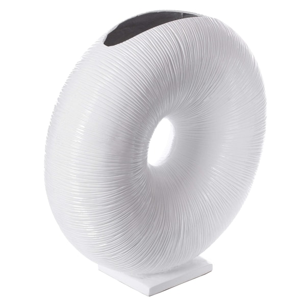 Uniquewise White Modern Round Flat Doughnut Hole Vase - QI004001.WT