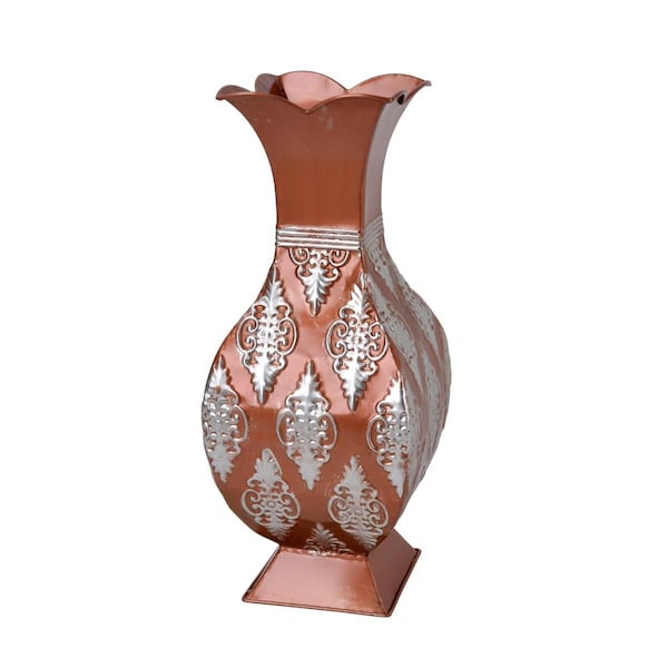 Vaser Designs 16 in. Metal Vase, Copper & Silver - VA3002409