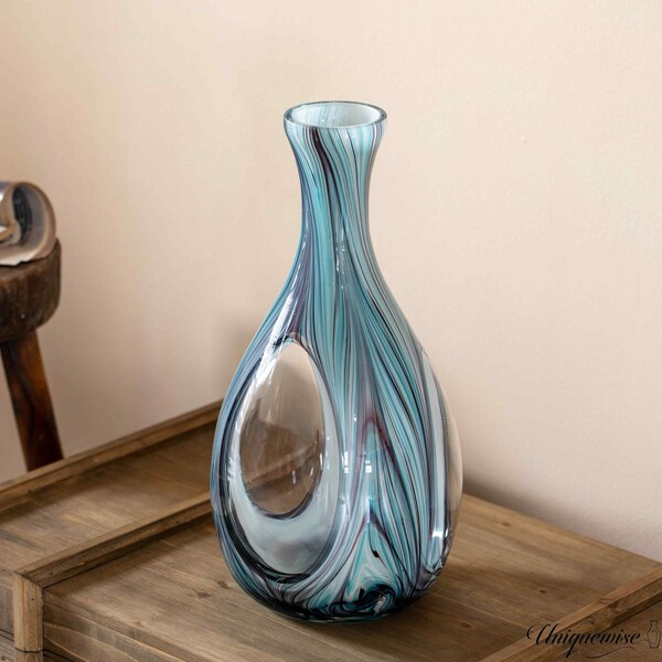 Uniquewise 16-Inch Multitone Glass Table Vase in Blue Hue - Minimalist, Decorative Boho Vase with Rustic - QI004736